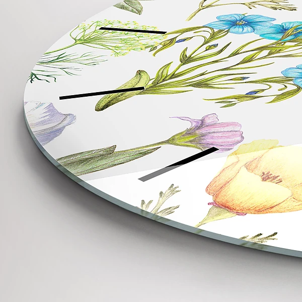 Wanduhr rund Komposition von Blumen
