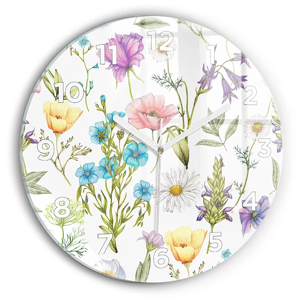 Wanduhr rund Komposition von Blumen