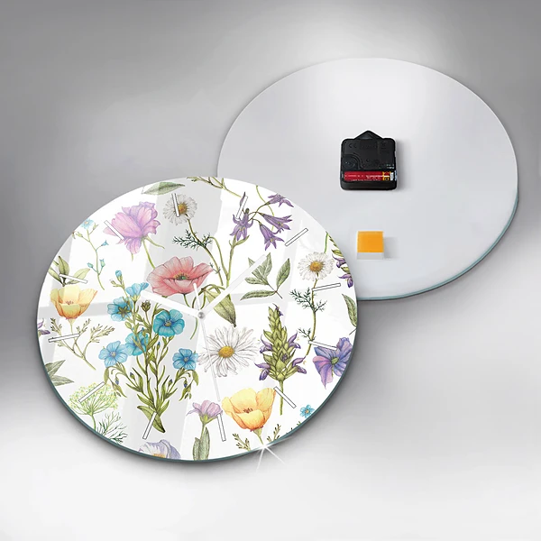 Wanduhr rund Komposition von Blumen