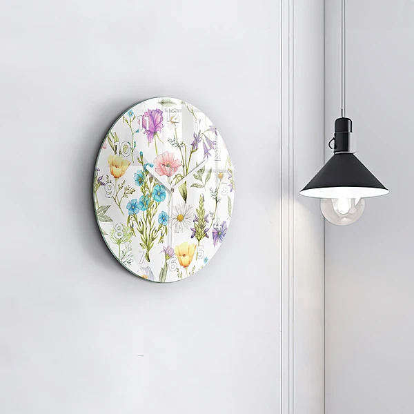 Wanduhr rund Komposition von Blumen