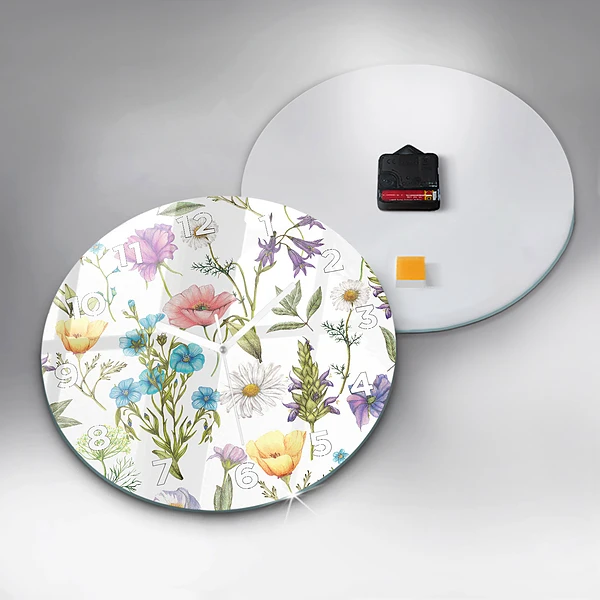 Wanduhr rund Komposition von Blumen