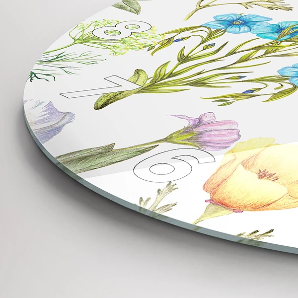 Wanduhr rund Komposition von Blumen