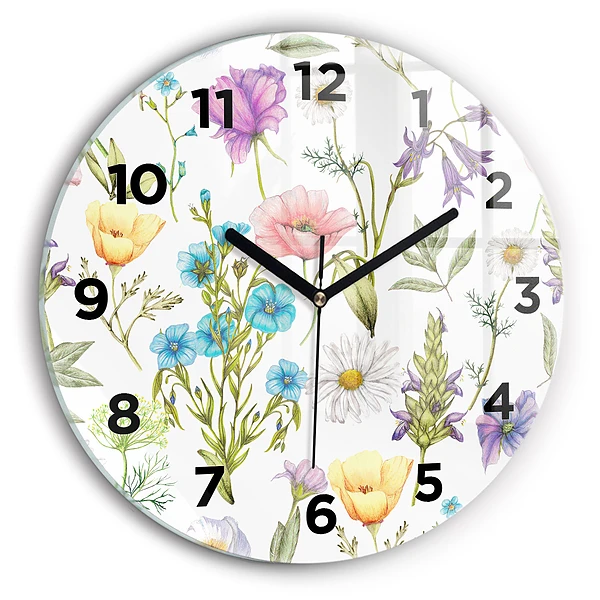Wanduhr rund Komposition von Blumen