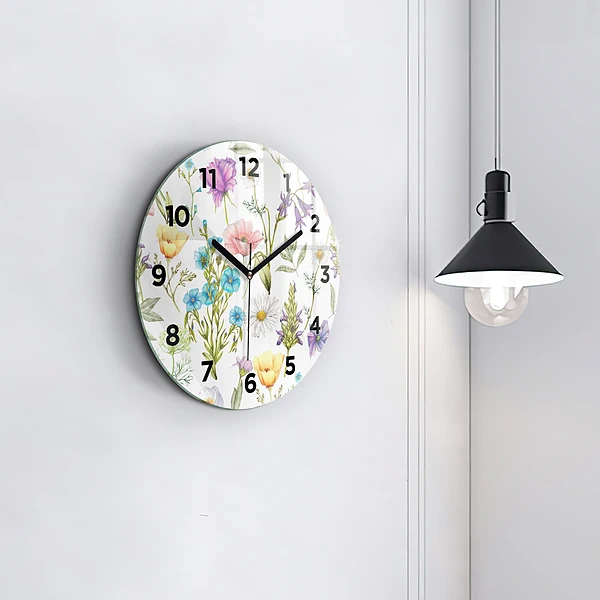 Wanduhr rund Komposition von Blumen