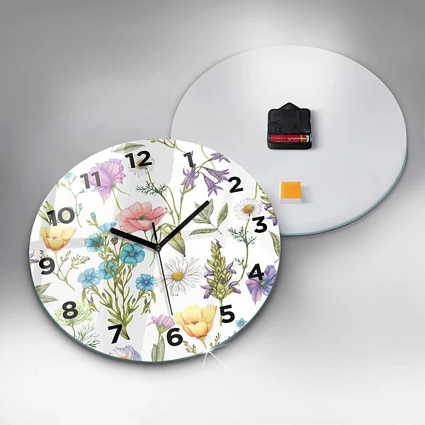 Wanduhr rund Komposition von Blumen