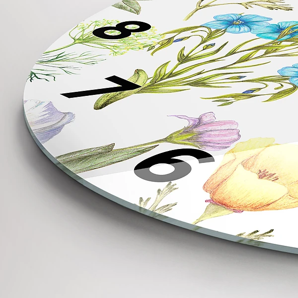 Wanduhr rund Komposition von Blumen