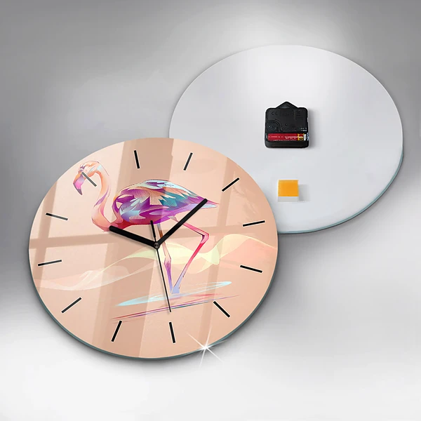 Wanduhr rund mit motiv Illustration eines Flamingos