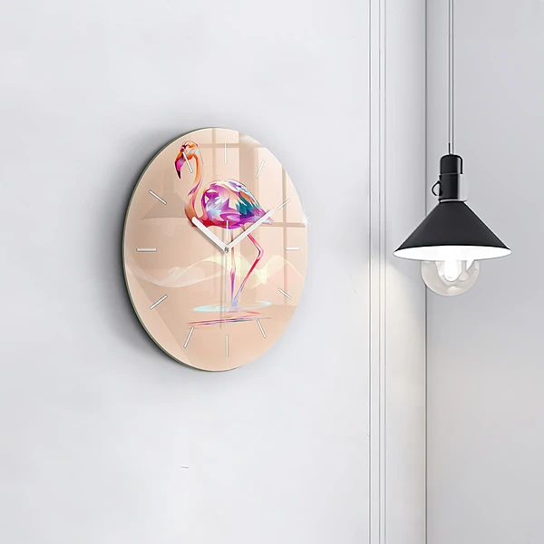 Wanduhr rund mit motiv Illustration eines Flamingos