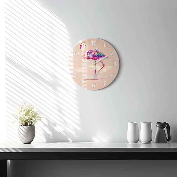 Wanduhr rund mit motiv Illustration eines Flamingos