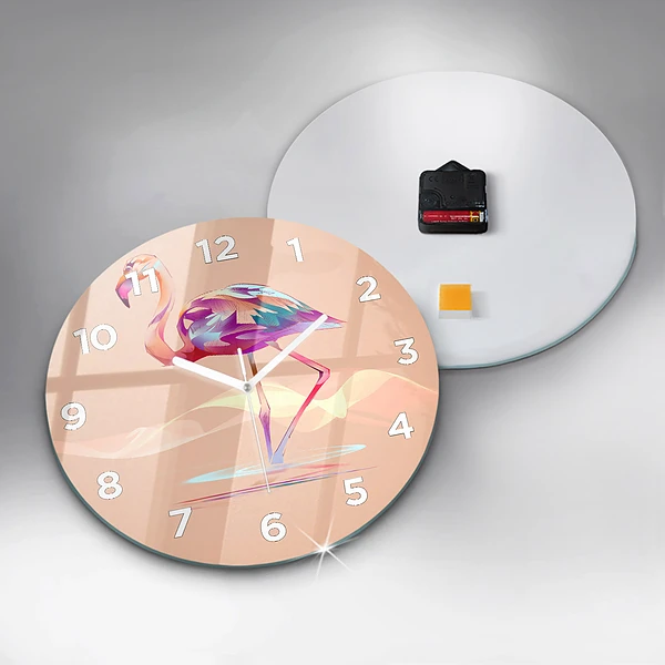 Wanduhr rund mit motiv Illustration eines Flamingos