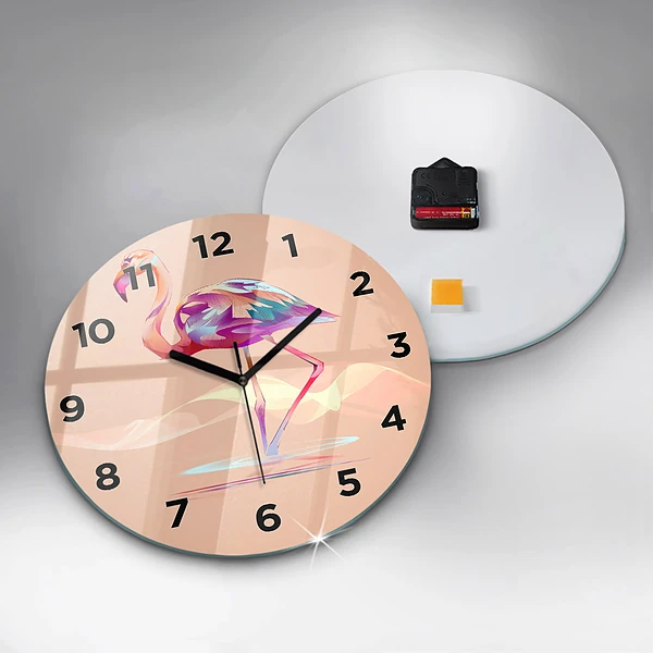 Wanduhr rund mit motiv Illustration eines Flamingos