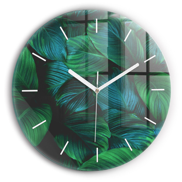 Wanduhr glas rund Blätter der Natur