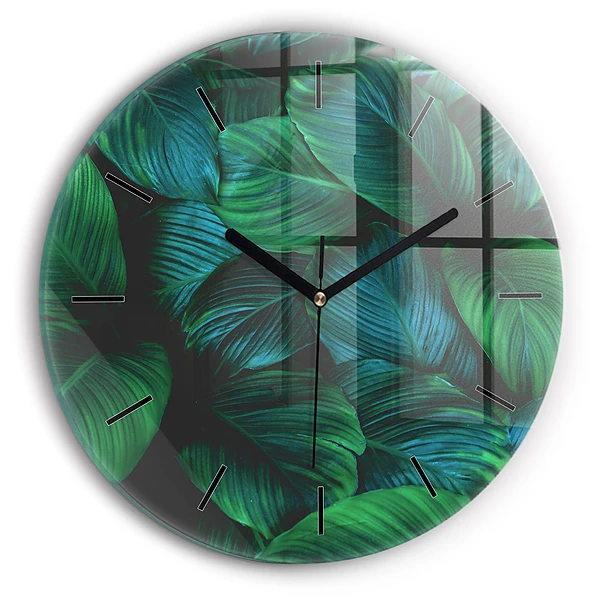 Wanduhr glas rund Blätter der Natur