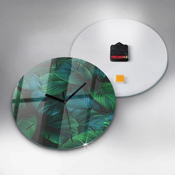 Wanduhr glas rund Blätter der Natur