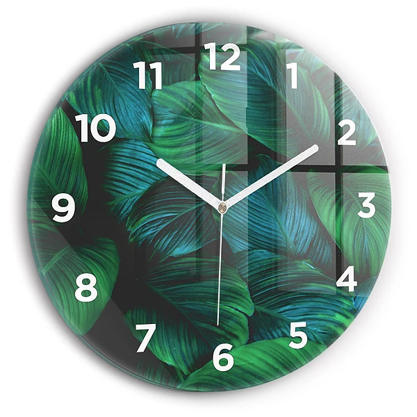 Wanduhr glas rund Blätter der Natur