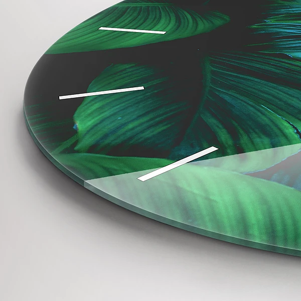 Wanduhr glas rund Blätter der Natur