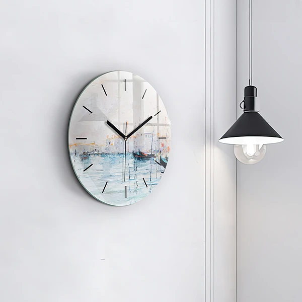 Wanduhr rund Ölgemälde Jacht Meer