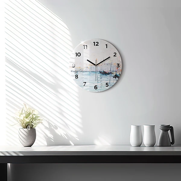 Wanduhr rund Ölgemälde Jacht Meer