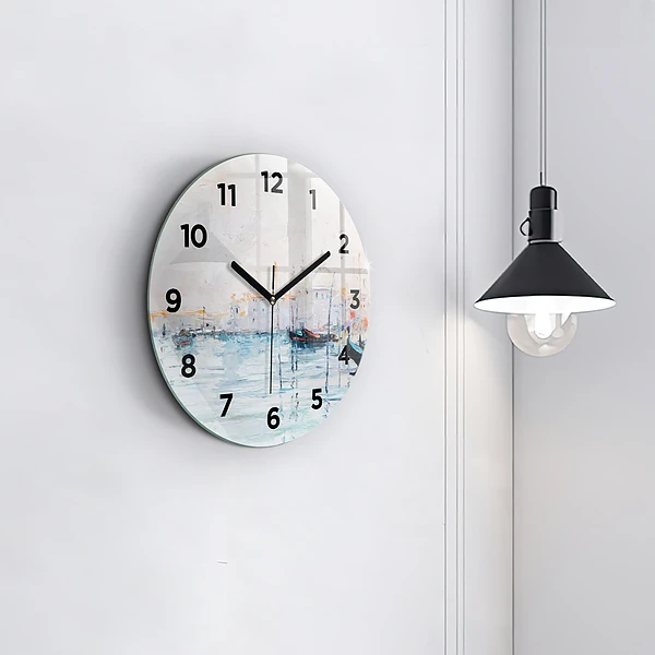 Wanduhr rund Ölgemälde Jacht Meer