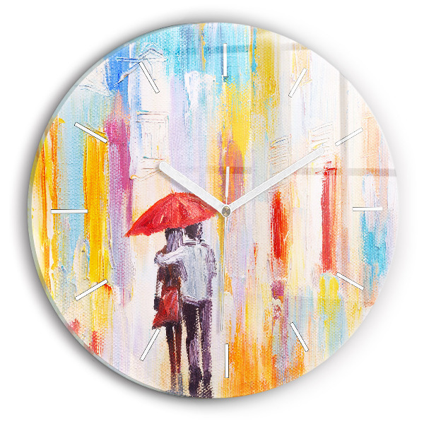 Wanduhr rund Pärchen im Regen