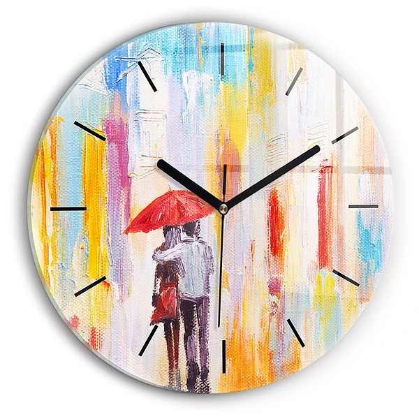 Wanduhr rund Pärchen im Regen