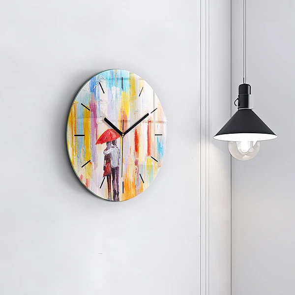 Wanduhr rund Pärchen im Regen
