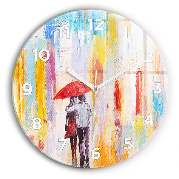Wanduhr rund Pärchen im Regen