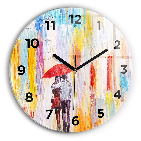 Wanduhr rund Pärchen im Regen