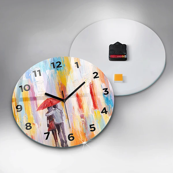 Wanduhr rund Pärchen im Regen