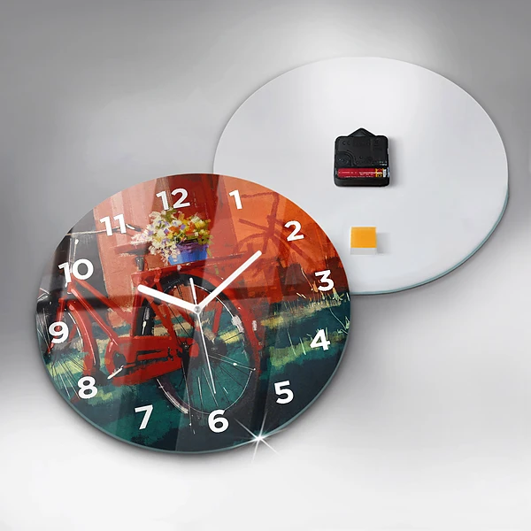 Wanduhr rund Gemaltes Fahrrad