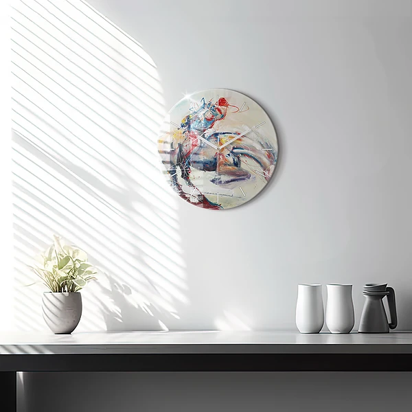 Wanduhr rund Illustration Galoppierende Pferde