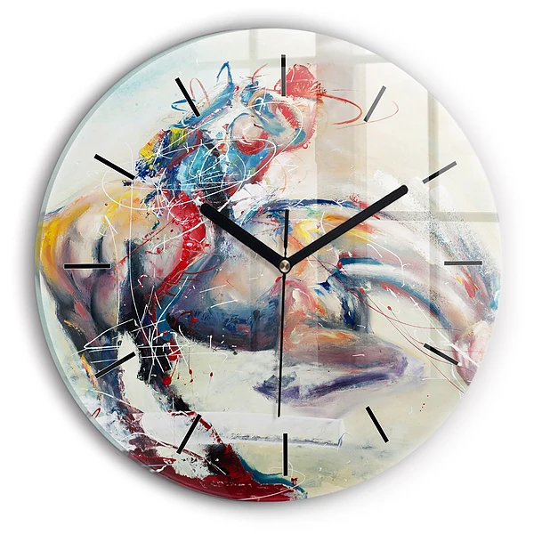 Wanduhr rund Illustration Galoppierende Pferde