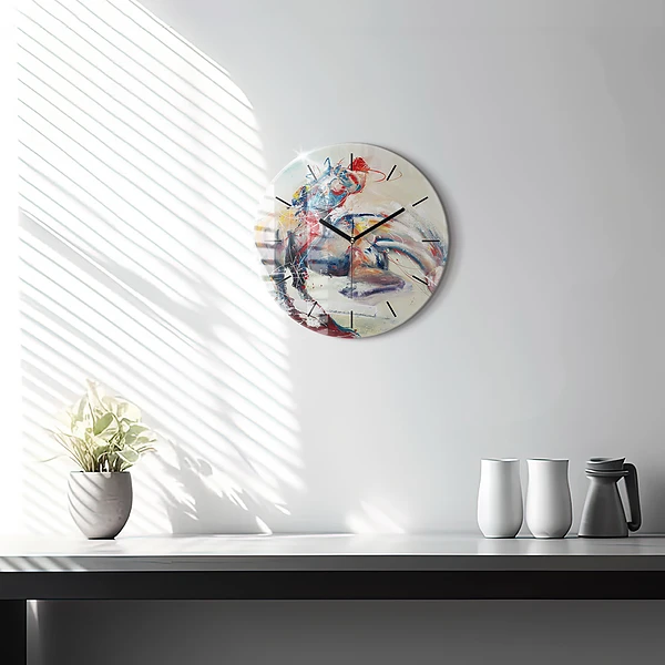 Wanduhr rund Illustration Galoppierende Pferde