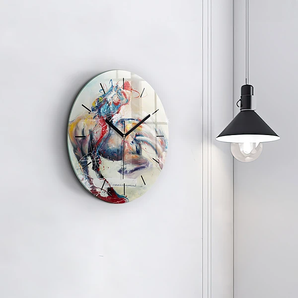 Wanduhr rund Illustration Galoppierende Pferde