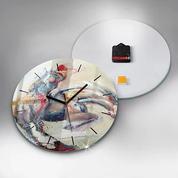 Wanduhr rund Illustration Galoppierende Pferde