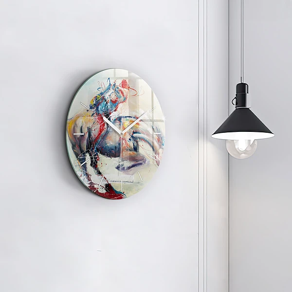 Wanduhr rund Illustration Galoppierende Pferde