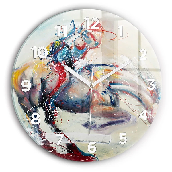 Wanduhr rund Illustration Galoppierende Pferde