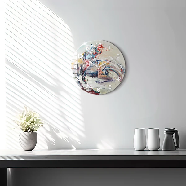 Wanduhr rund Illustration Galoppierende Pferde