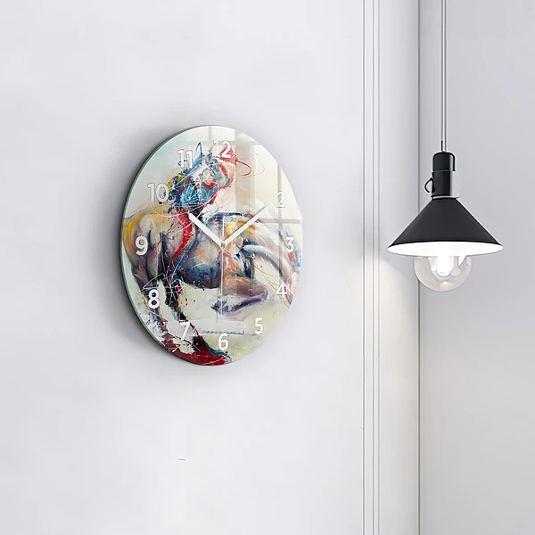 Wanduhr rund Illustration Galoppierende Pferde