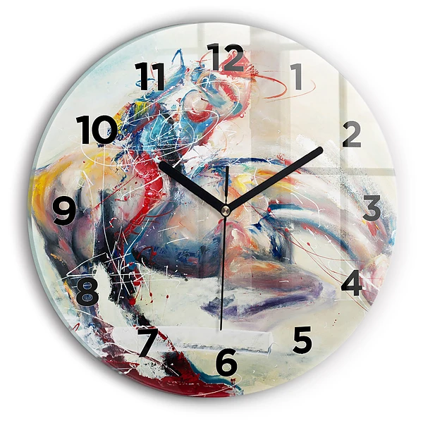 Wanduhr rund Illustration Galoppierende Pferde