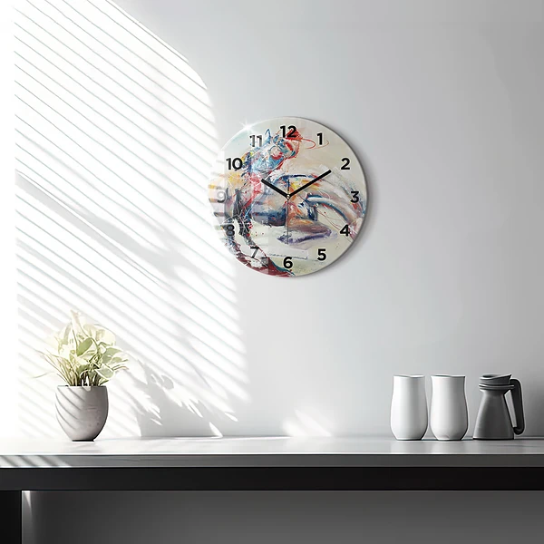 Wanduhr rund Illustration Galoppierende Pferde