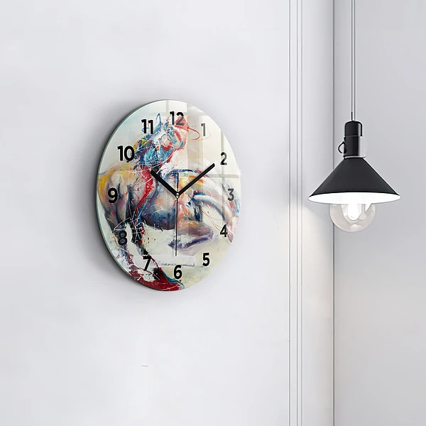 Wanduhr rund Illustration Galoppierende Pferde
