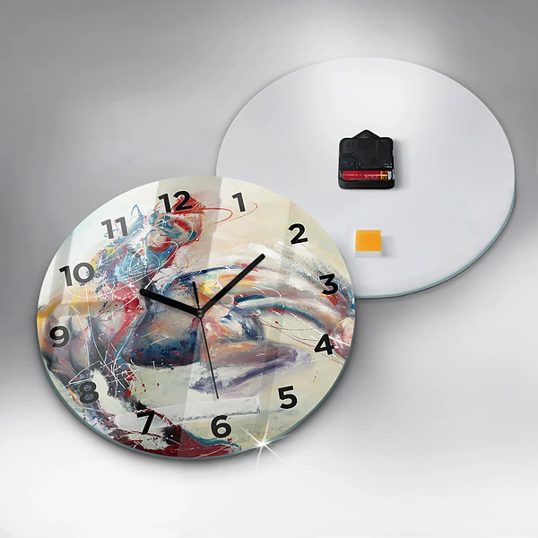 Wanduhr rund Illustration Galoppierende Pferde