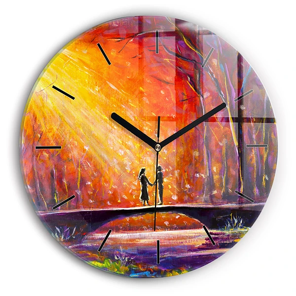 Wanduhr rund mit motiv Pärchen im Wald