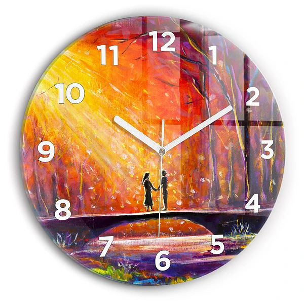 Wanduhr rund mit motiv Pärchen im Wald