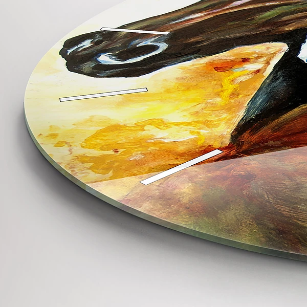 Wanduhr glas rund Zwei gemalte Pferde