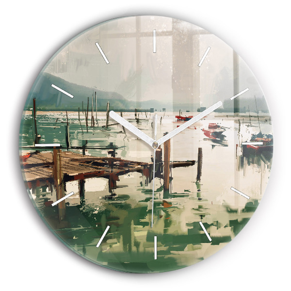 Wanduhr glas rund Fischerboote im Hafen