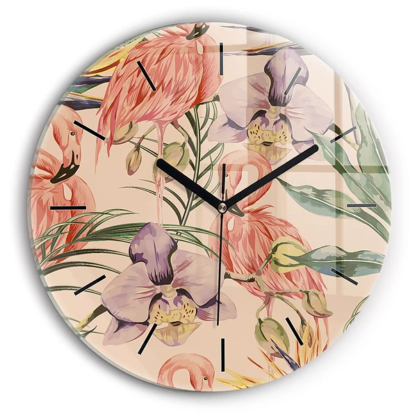 Wanduhr glas rund Tropische Palmenblätter