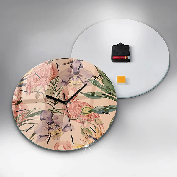 Wanduhr glas rund Tropische Palmenblätter