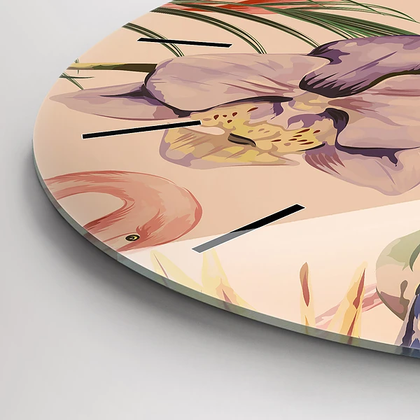 Wanduhr glas rund Tropische Palmenblätter